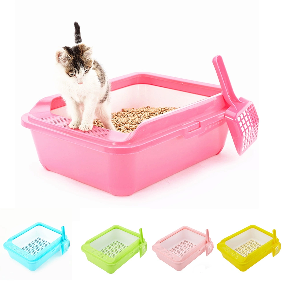 Preventing Splash Semi-Enclosed Plastic Pet Cat Toilet with Cat Toilet Shovel